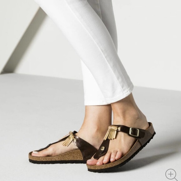 Birkenstock | Shoes | Birkenstock Gizeh Leather And Metal Fringe Sandals |  Poshmark